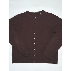 Lord & Taylor Two Ply Cashmere Crewneck Cardigan Sweater Dark Brown Women's L